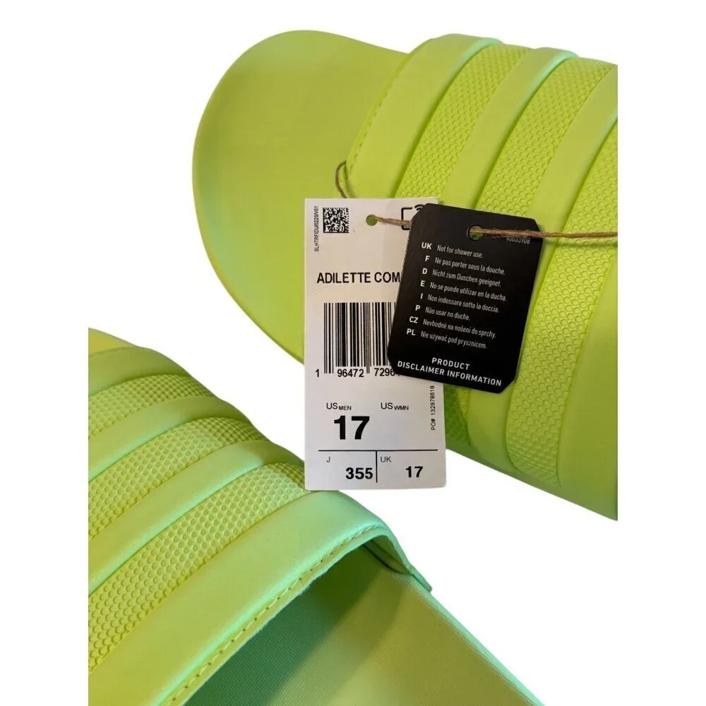 Adidas Men's Adilette Comfort Slides Neon Green Size Slip On Comfort Sz 17 NIB